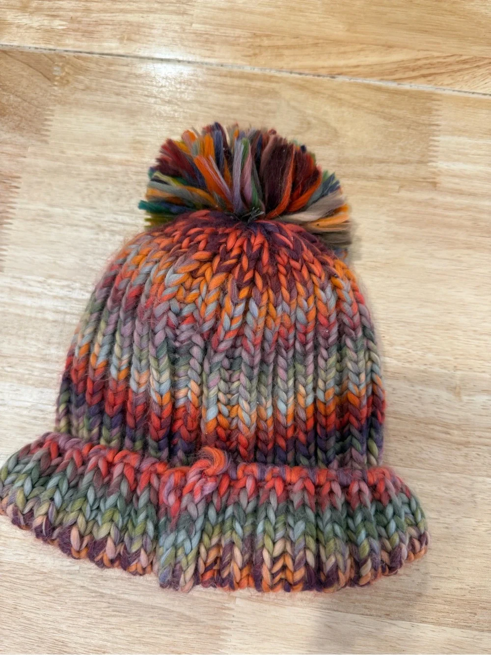 Kids Multicolor Knit Pom Beanie - Colorful Striped Hat